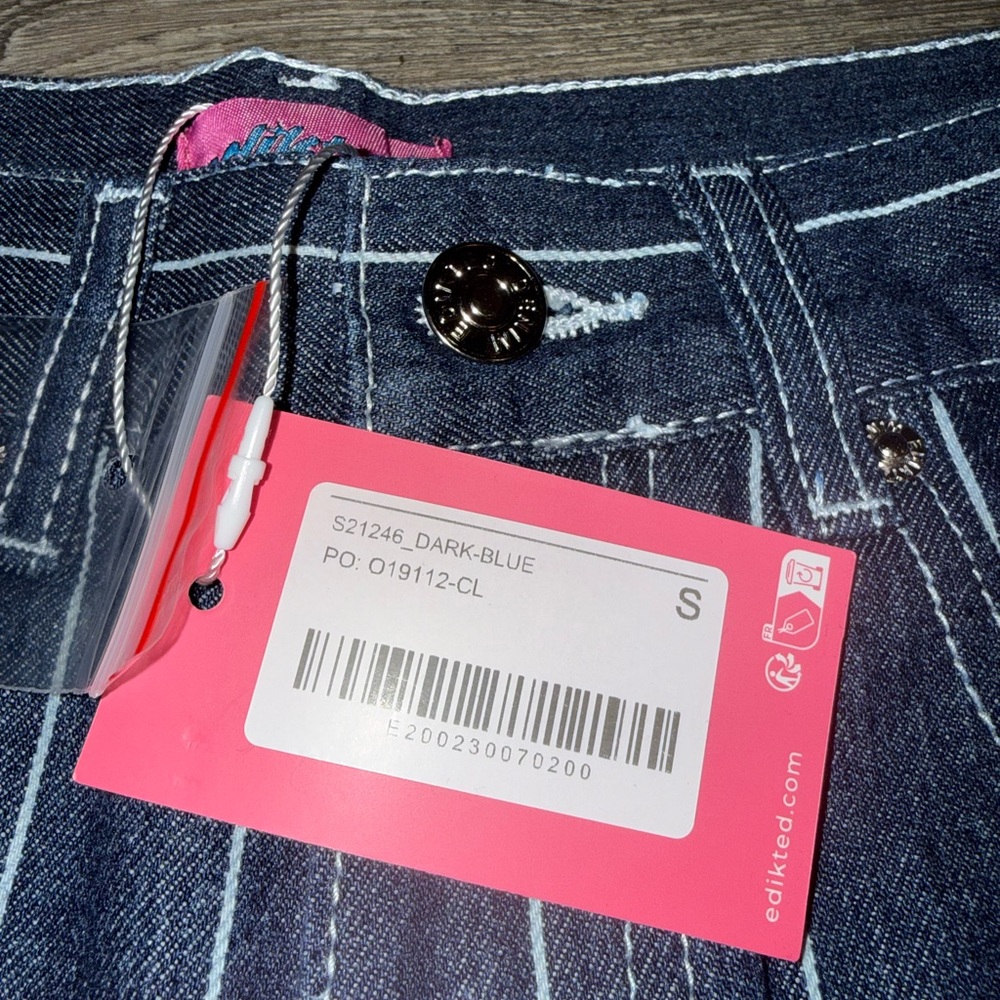 Pinstripe Wide Leg Denim Jeans Edikted Small NWT - Picture 5 of 9